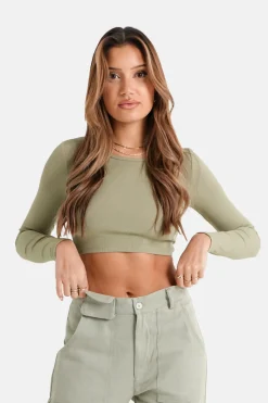 Top Manches Longues Ouverture Dos Vert Kaki