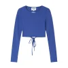 Top Manches Longues Ouverture Dos Bleu Fonce