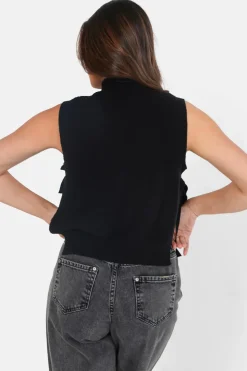 Top Sans Manches Maille Ouverture Noir