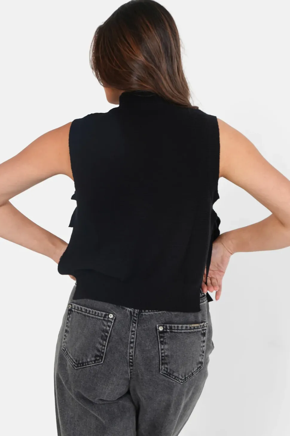 Top Sans Manches Maille Ouverture Noir
