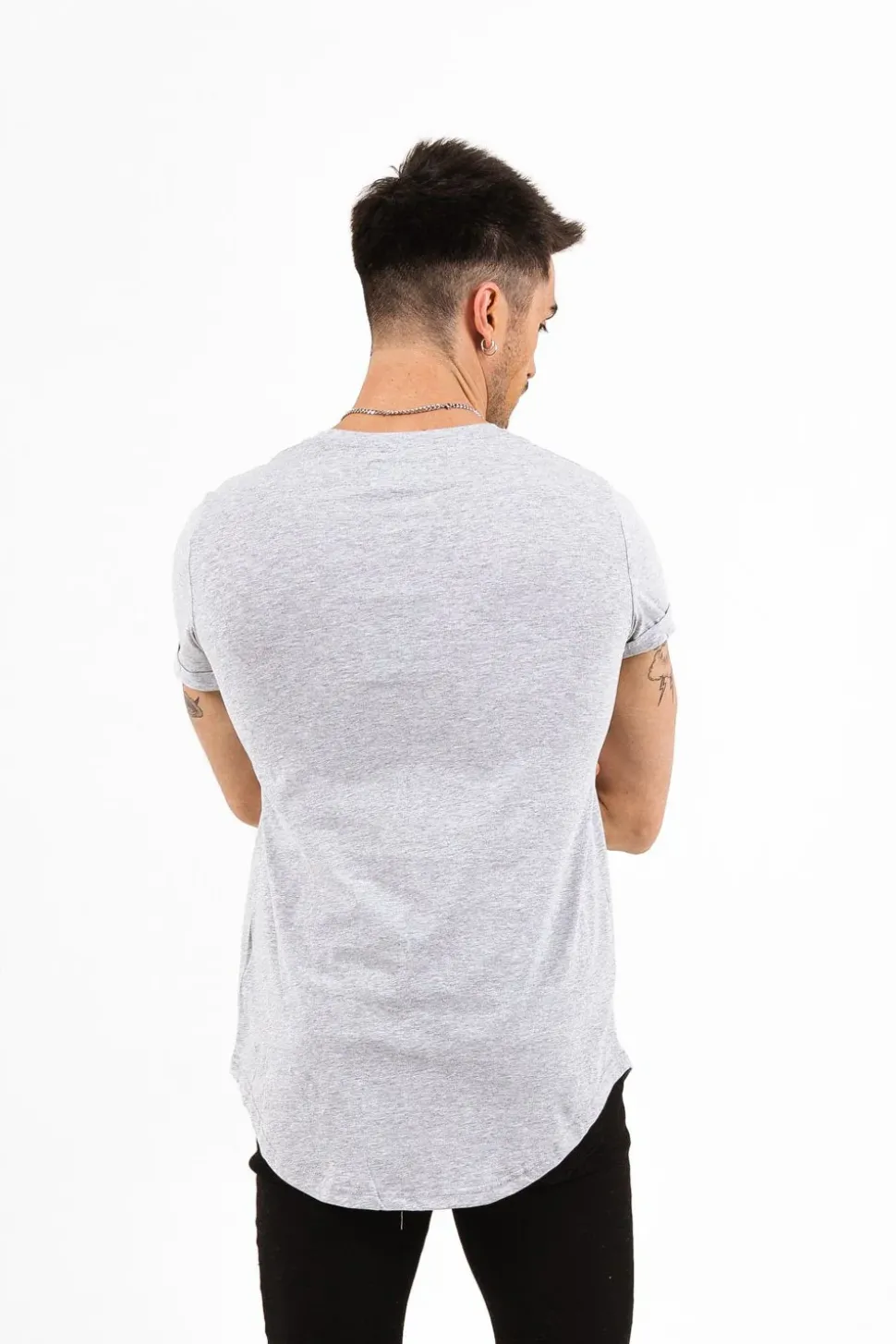 T-Shirt Bas Arrondi Gris Clair