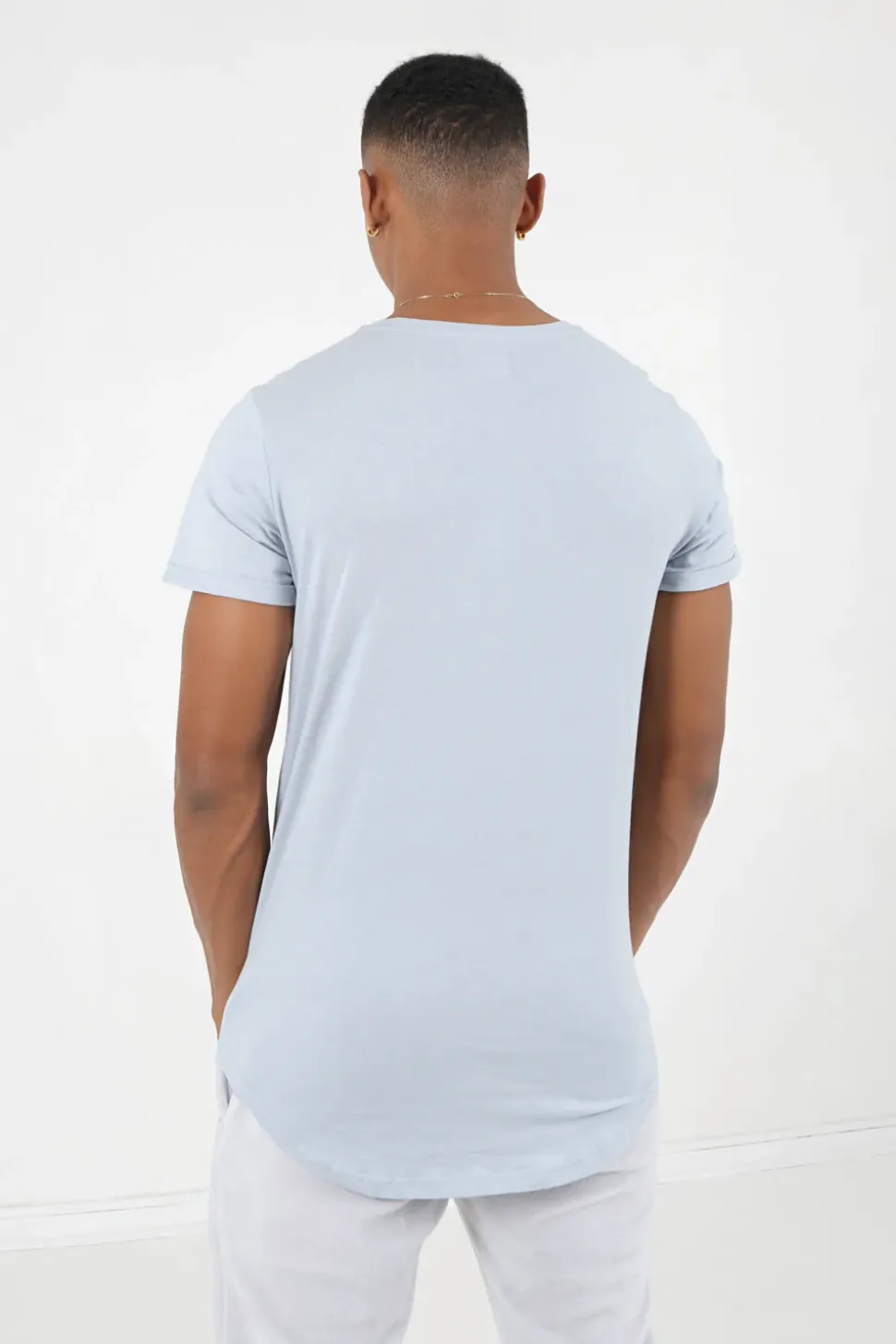 T-Shirt Bas Arrondi Long Bleu Clair