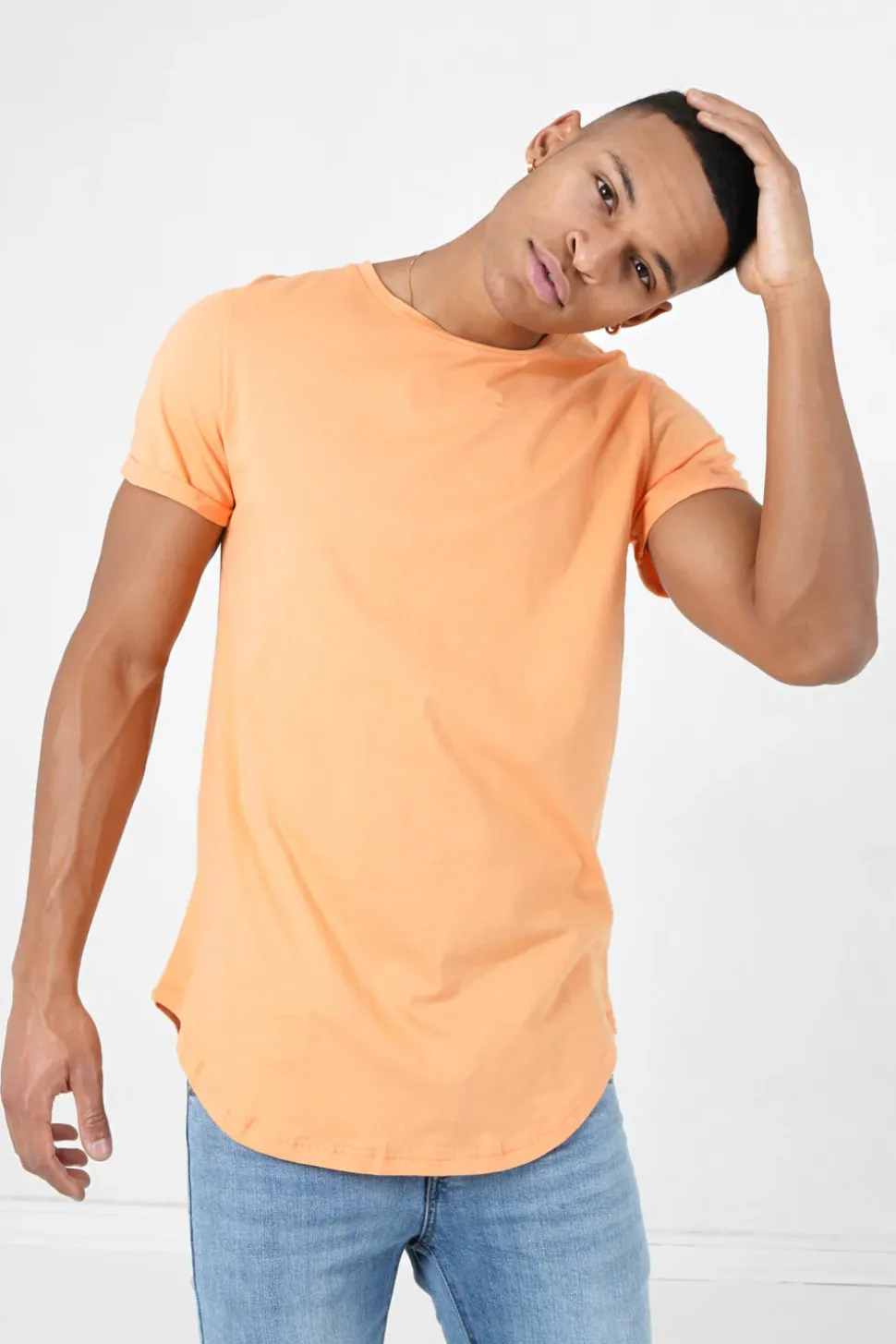 T-Shirt Bas Arrondi Long Orange Clair