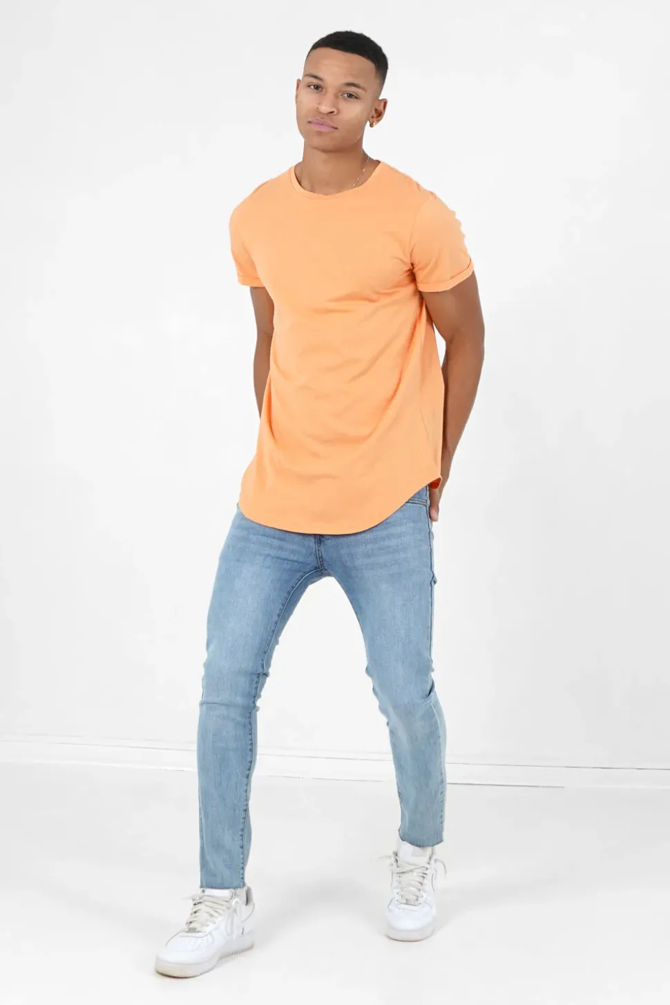 T-Shirt Bas Arrondi Long Orange Clair