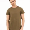 T-Shirt Bas Arrondi Vert Kaki