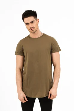 T-Shirt Bas Arrondi Vert Kaki