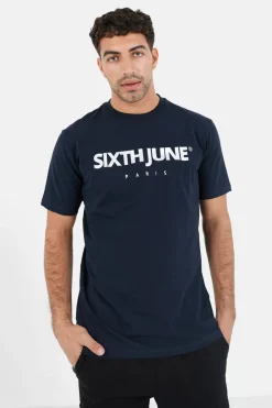 T-Shirt Broderie Logo Paris Bleu Fonce