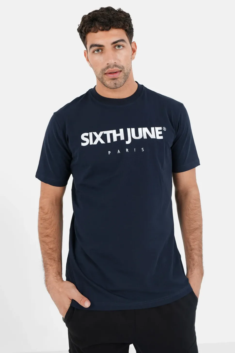 T-Shirt Broderie Logo Paris Bleu Fonce
