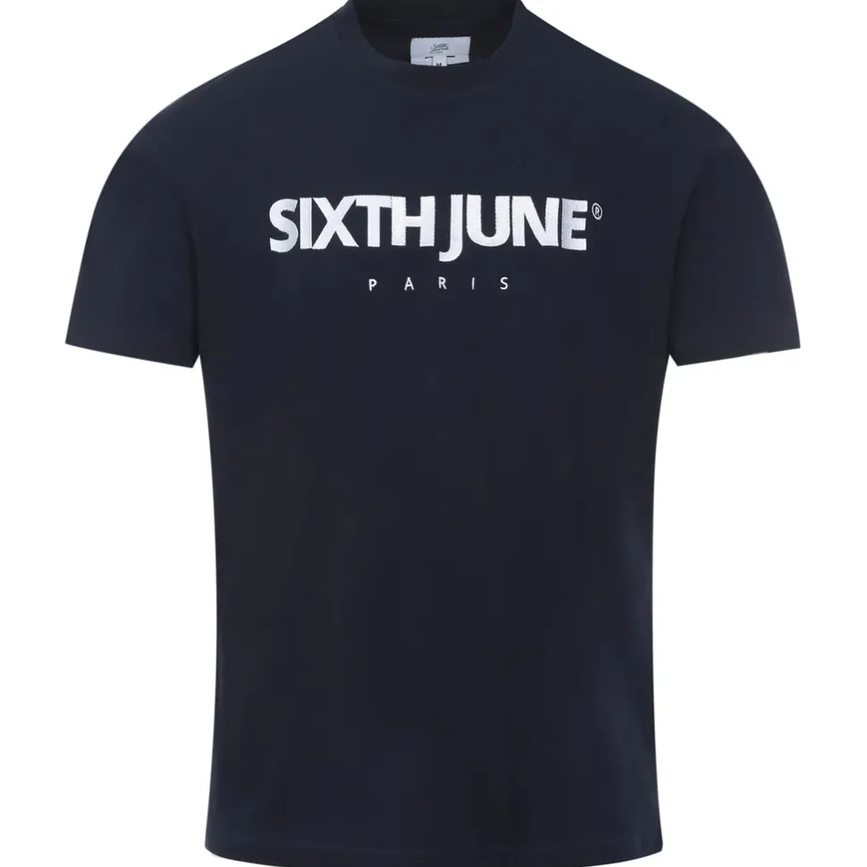 T-Shirt Broderie Logo Paris Bleu Fonce