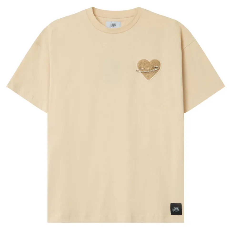 T-Shirt Coeur Brode Beige Clair