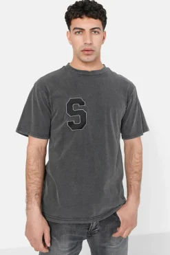 T-Shirt College Logo Brode Gris Fonce