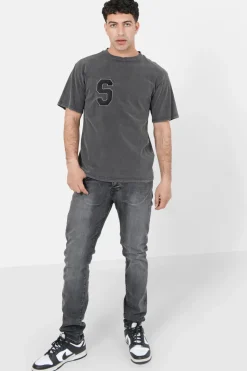 T-Shirt College Logo Brode Gris Fonce