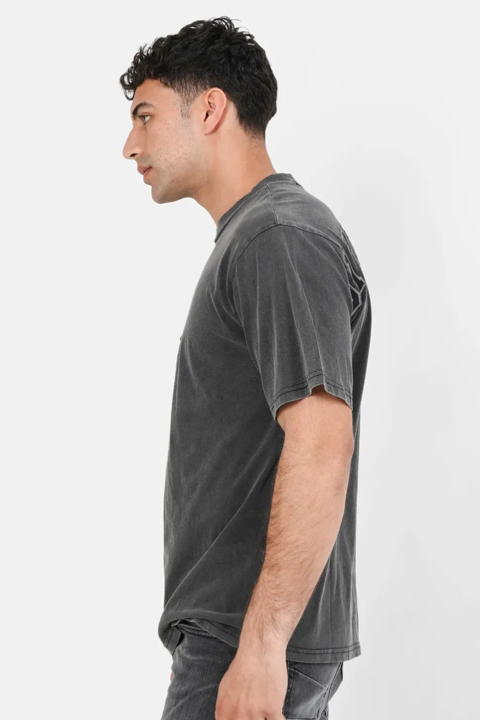 T-Shirt College Logo Brode Gris Fonce