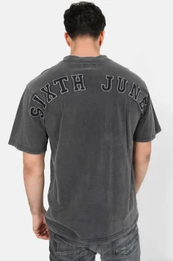 T-Shirt College Logo Brode Gris Fonce