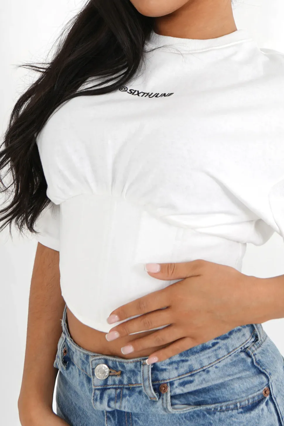 T-Shirt Corset Court Blanc Casse