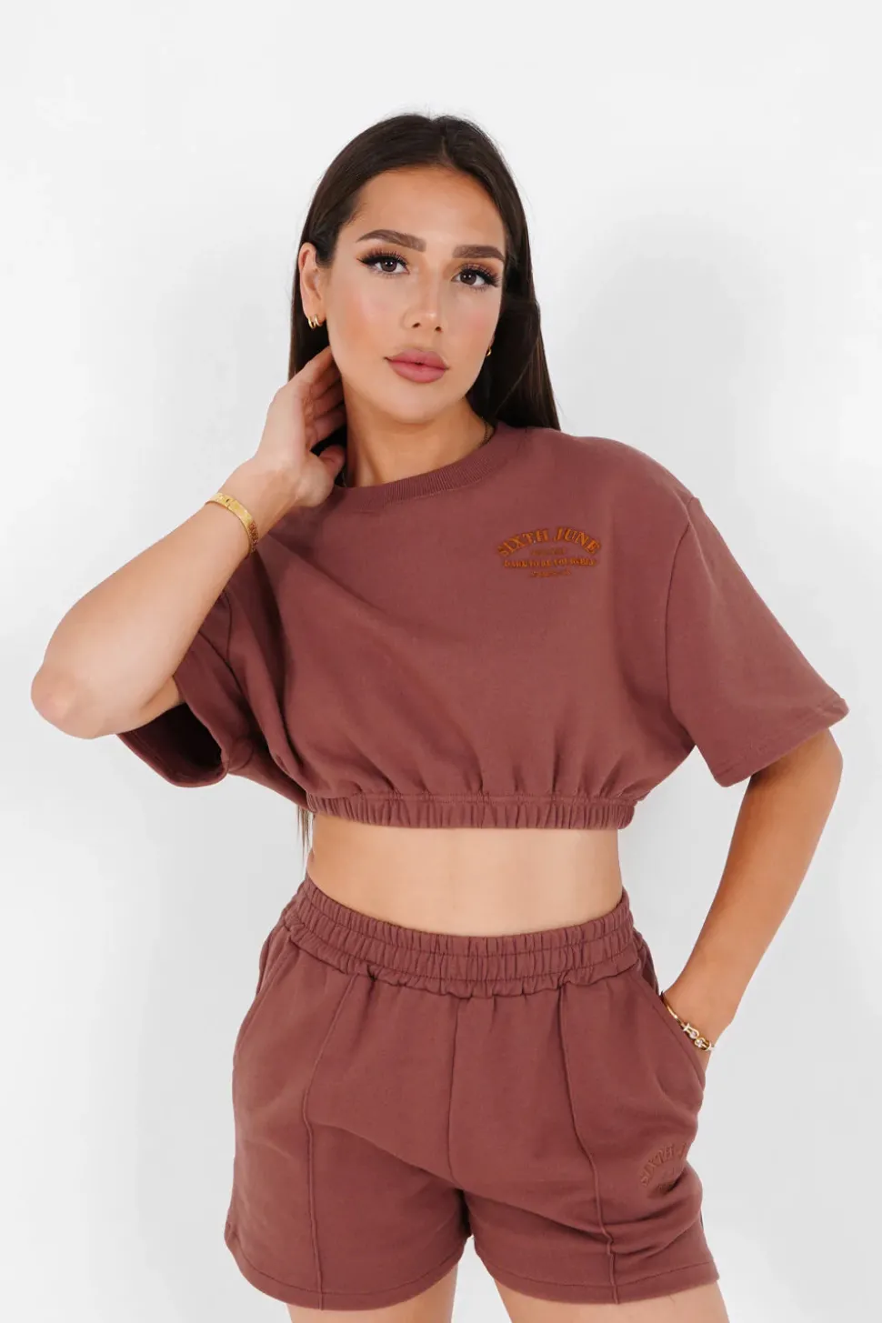 T-Shirt Court Elastique Marron