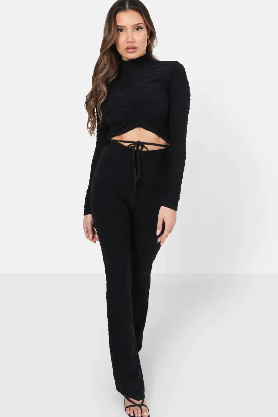 T-Shirt Court Texture Plisse Noir
