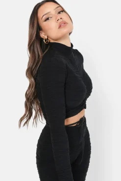 T-Shirt Court Texture Plisse Noir