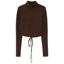T-Shirt Court Texture Plisse Marron Fonce