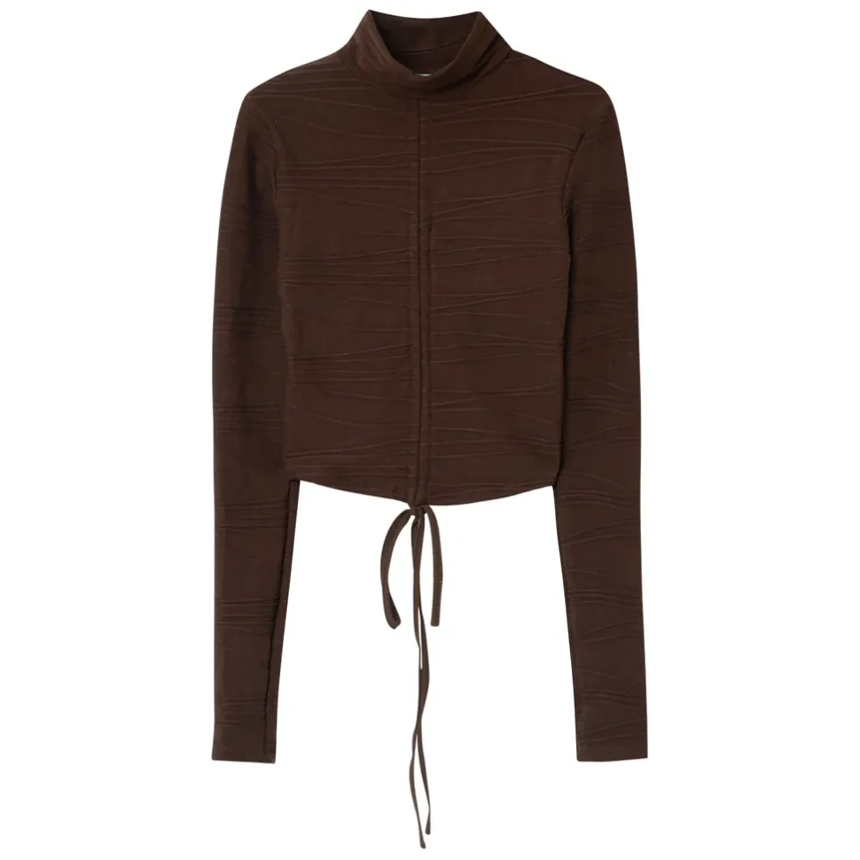 T-Shirt Court Texture Plisse Marron Fonce