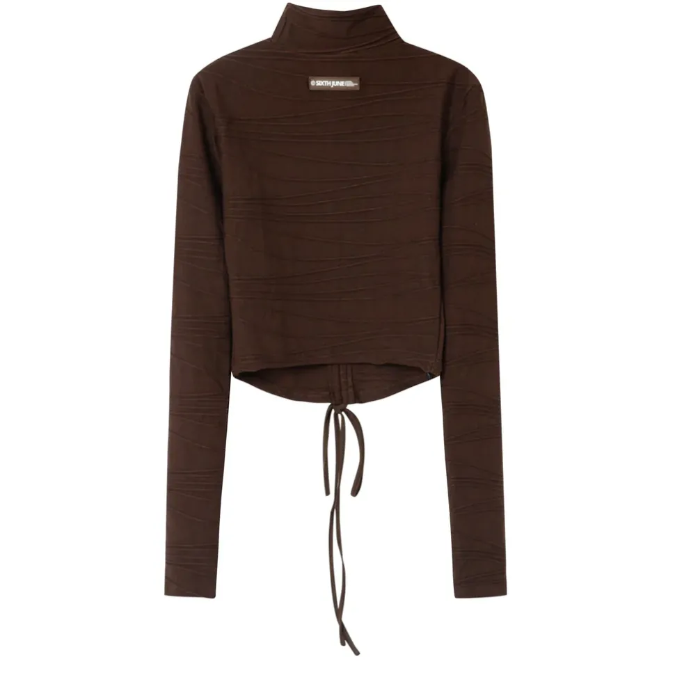 T-Shirt Court Texture Plisse Marron Fonce