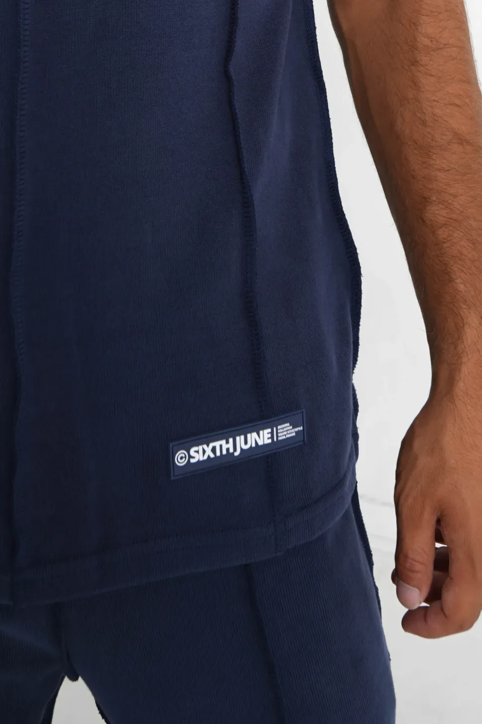 T-Shirt Coutures Exterieure Epais Bleu