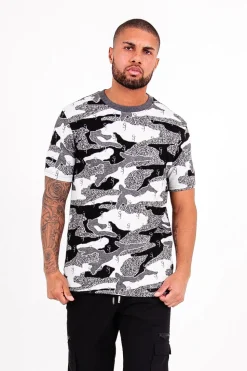 T-Shirt Jacquard Camouflage Logo Noir