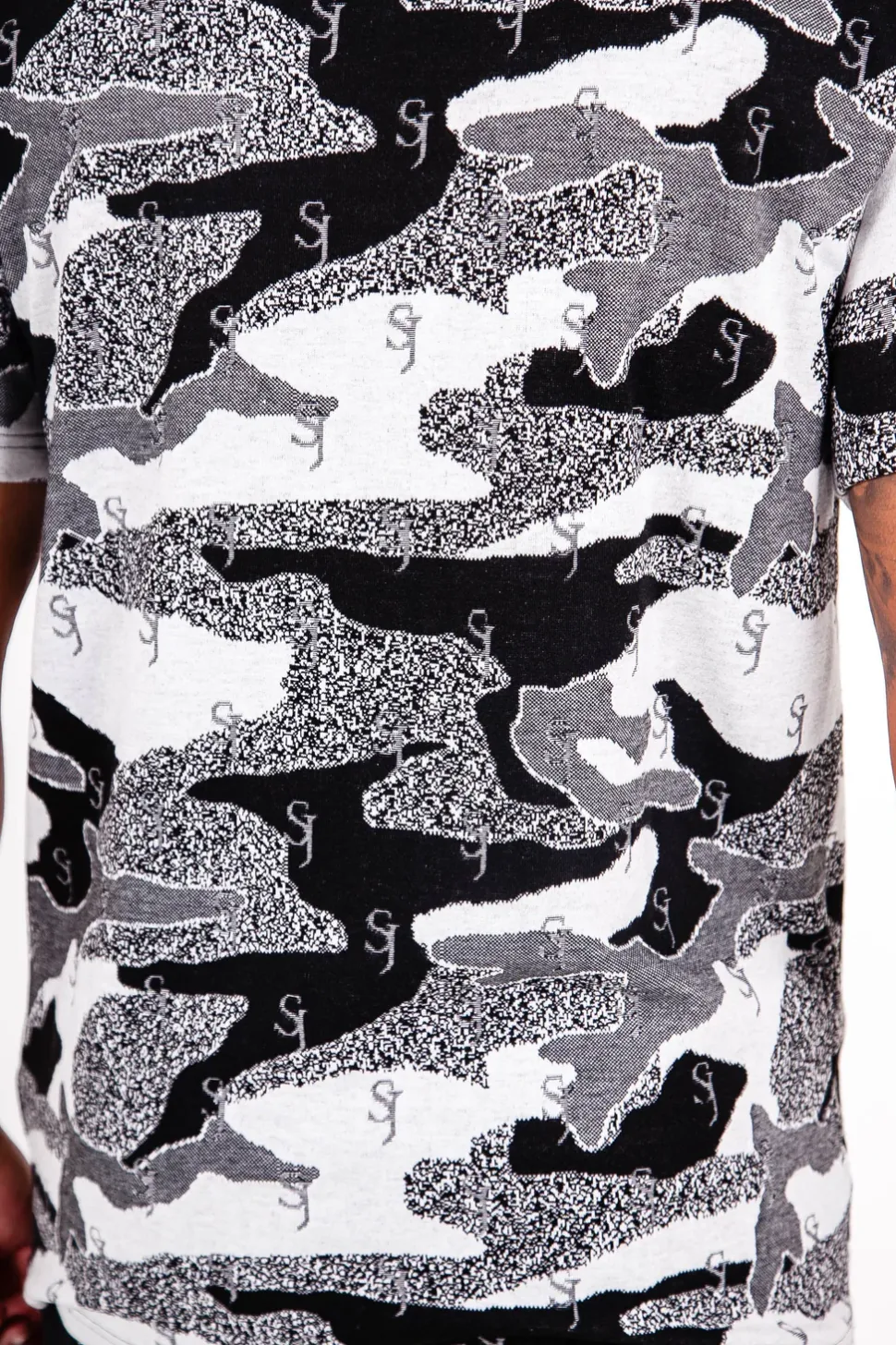 T-Shirt Jacquard Camouflage Logo Noir