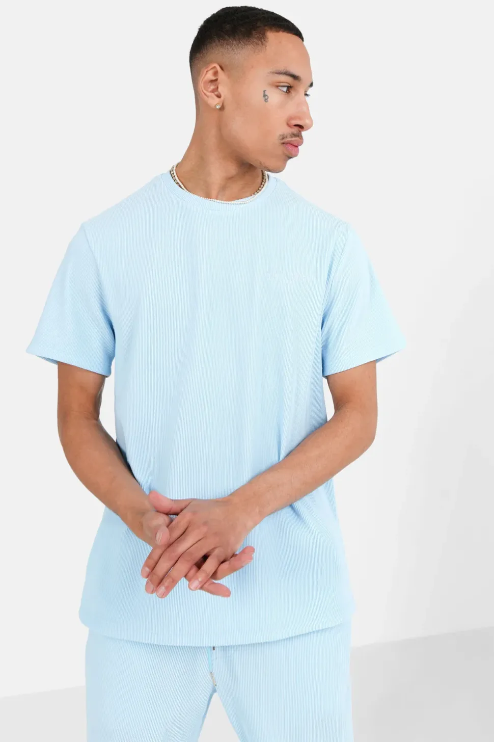T-Shirt Plisse Bleu Clair