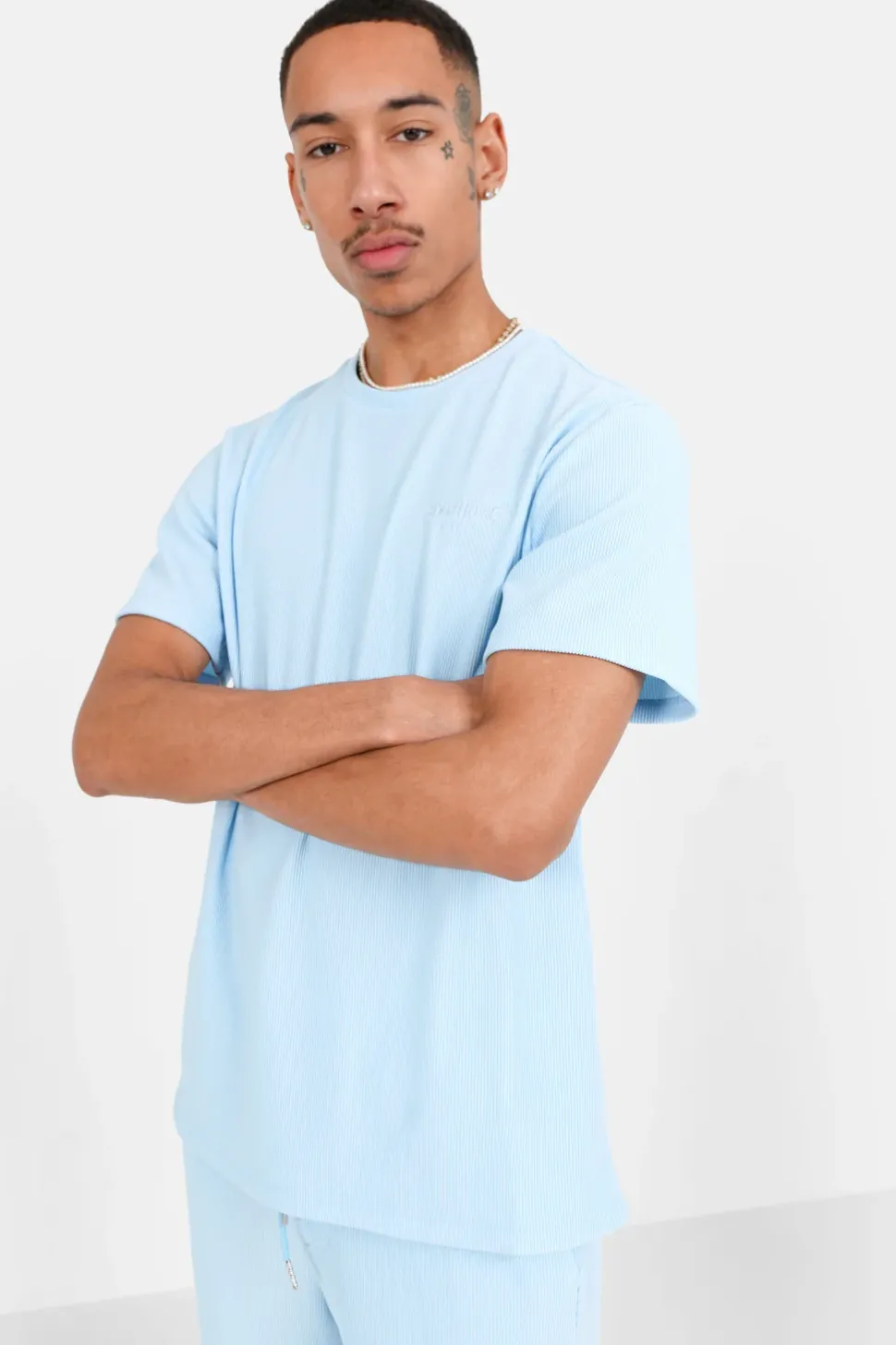 T-Shirt Plisse Bleu Clair