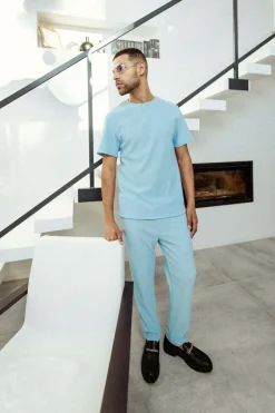 T-Shirt Plisse Bleu Clair