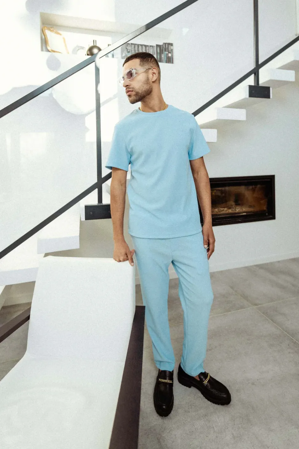 T-Shirt Plisse Bleu Clair
