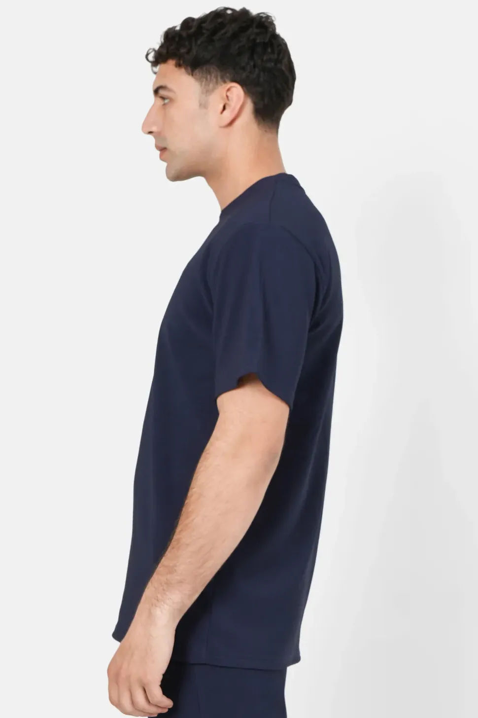 T-Shirt Plisse Manches Courtes Bleu Fonce