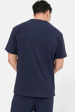 T-Shirt Plisse Manches Courtes Bleu Fonce