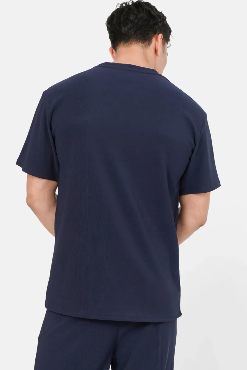 T-Shirt Plisse Manches Courtes Bleu Fonce