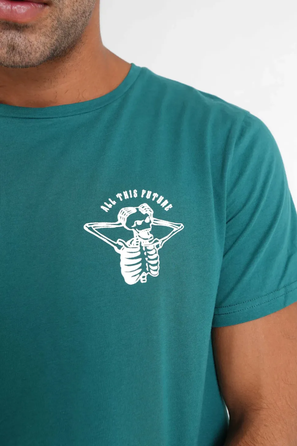 T-Shirt Squelette Gothique Vert Fonce