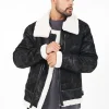 Veste Aviateur Revers Faux Mouton Noir-Blanc