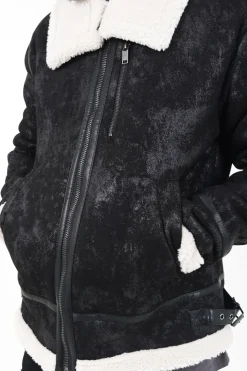 Veste Aviateur Revers Faux Mouton Noir-Blanc