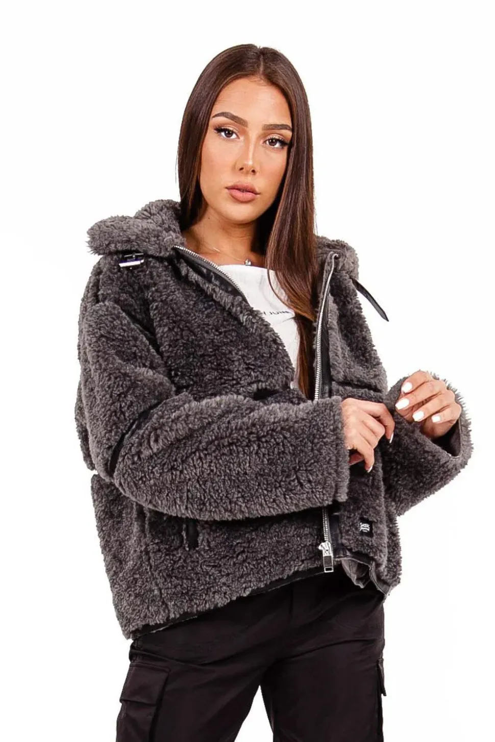 Veste Aviateur Sherpa Gris Fonce