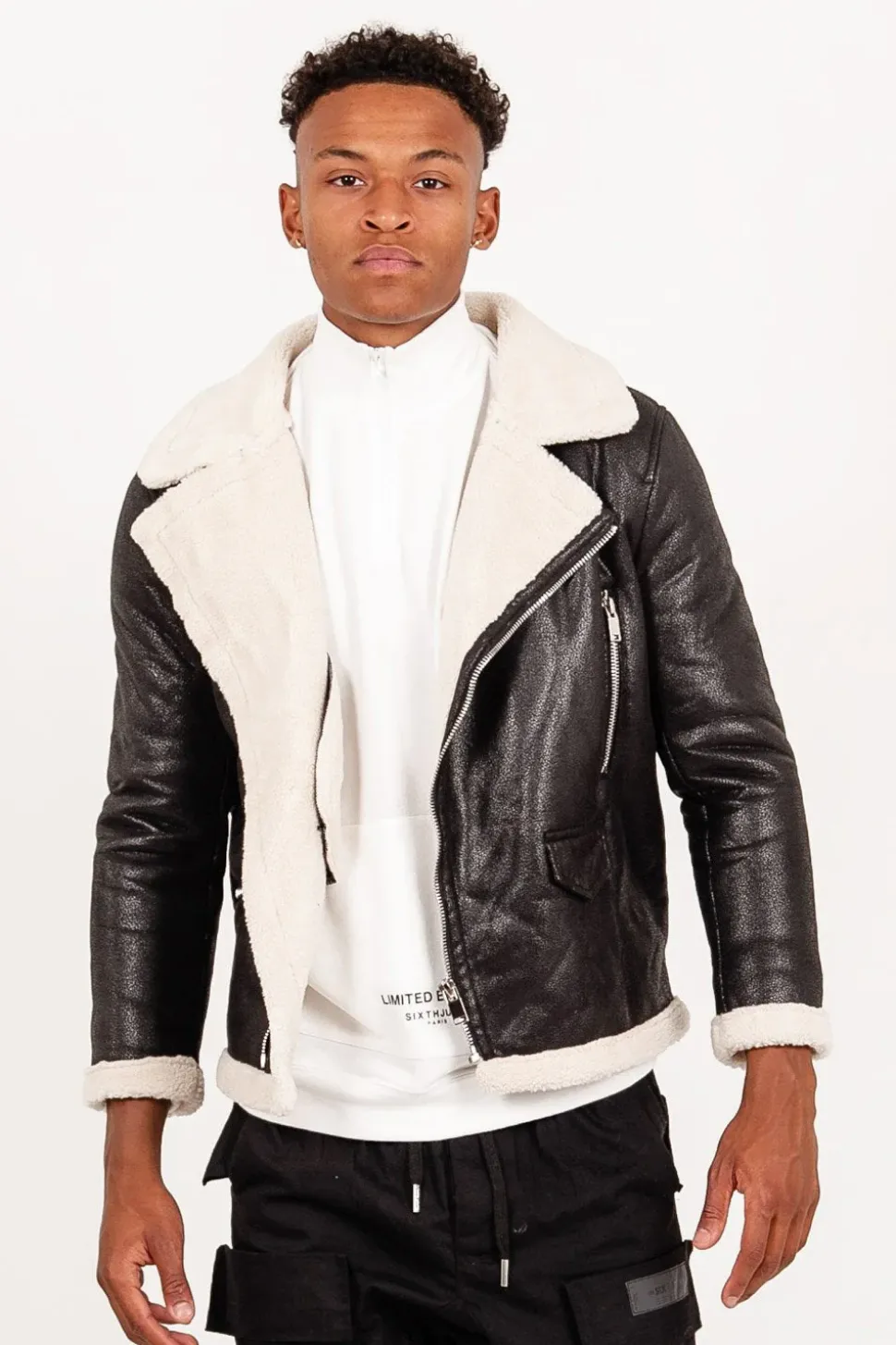 Veste Aviateur Sherpa Zips Noir
