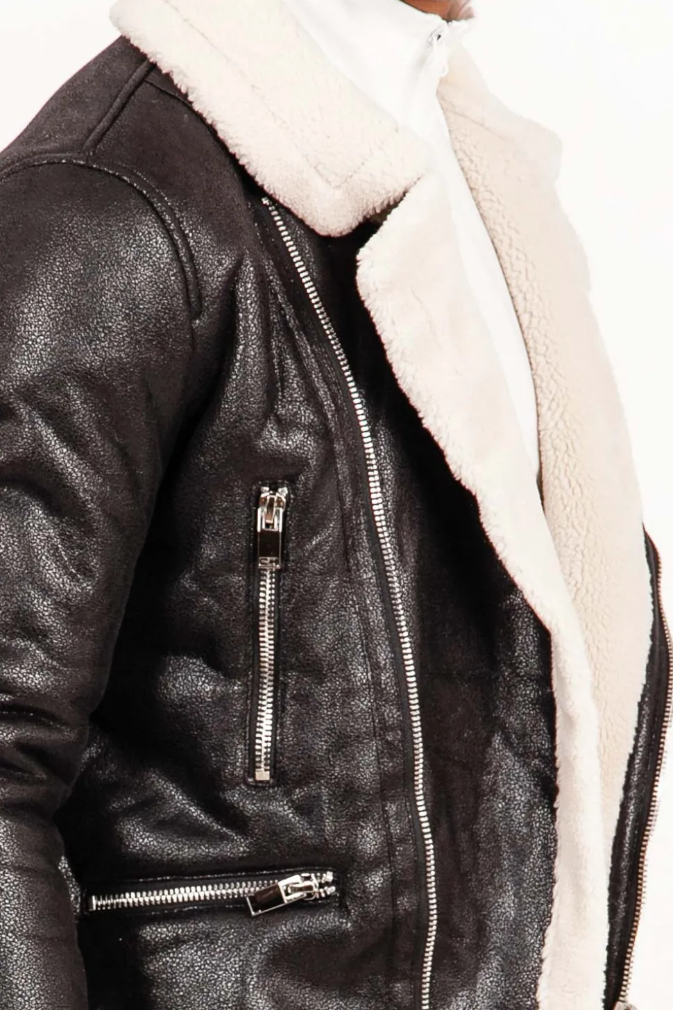 Veste Aviateur Sherpa Zips Noir