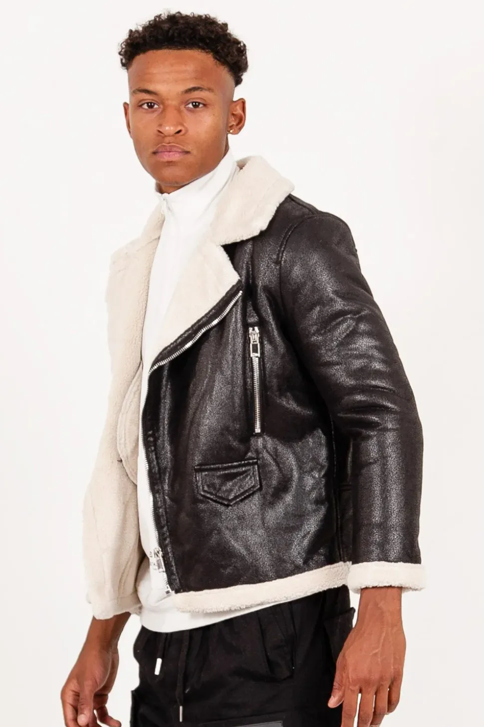 Veste Aviateur Sherpa Zips Noir
