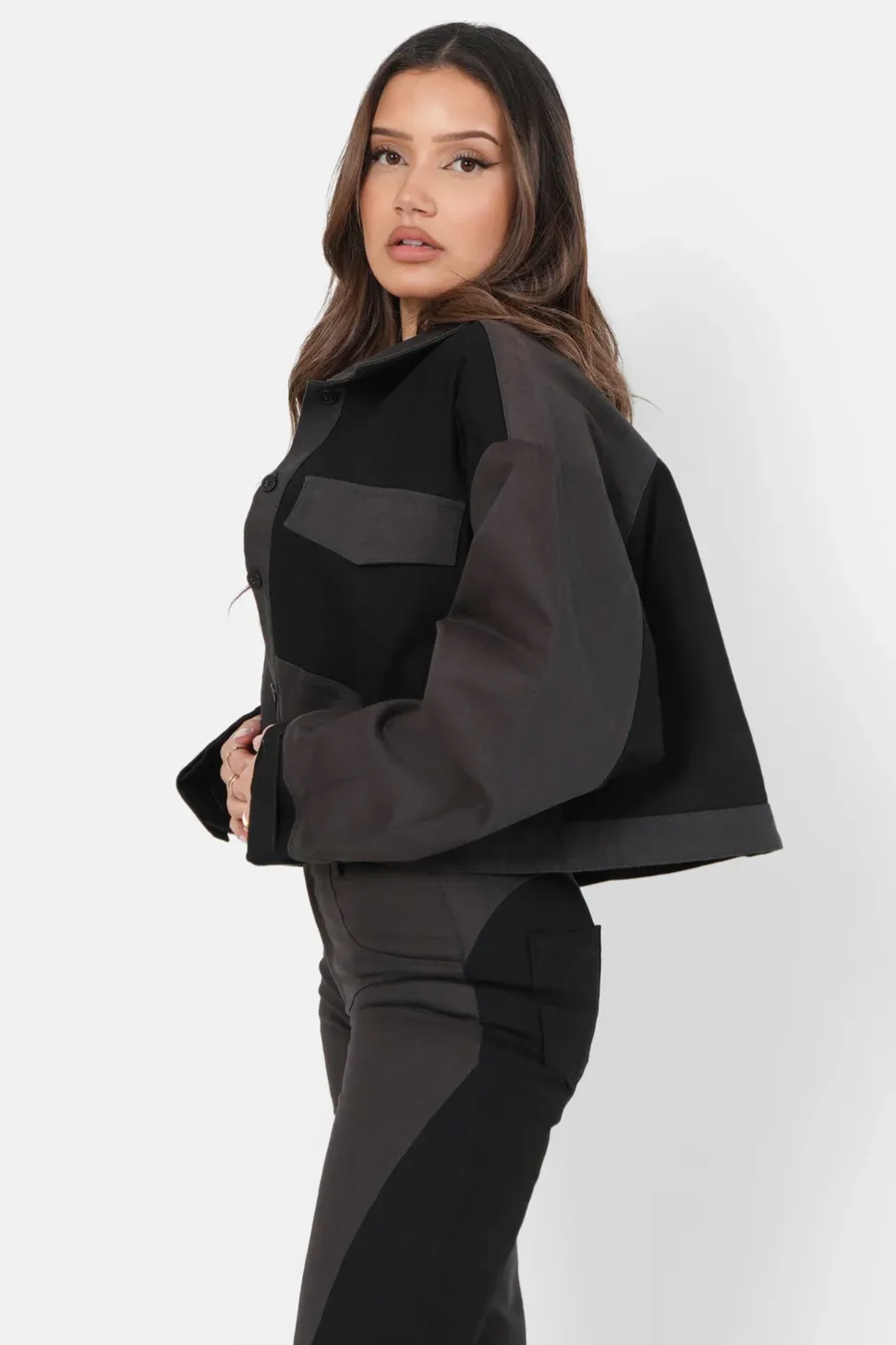 Veste Bicolore Courte Noir