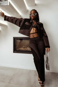 Veste Bicolore Courte Noir