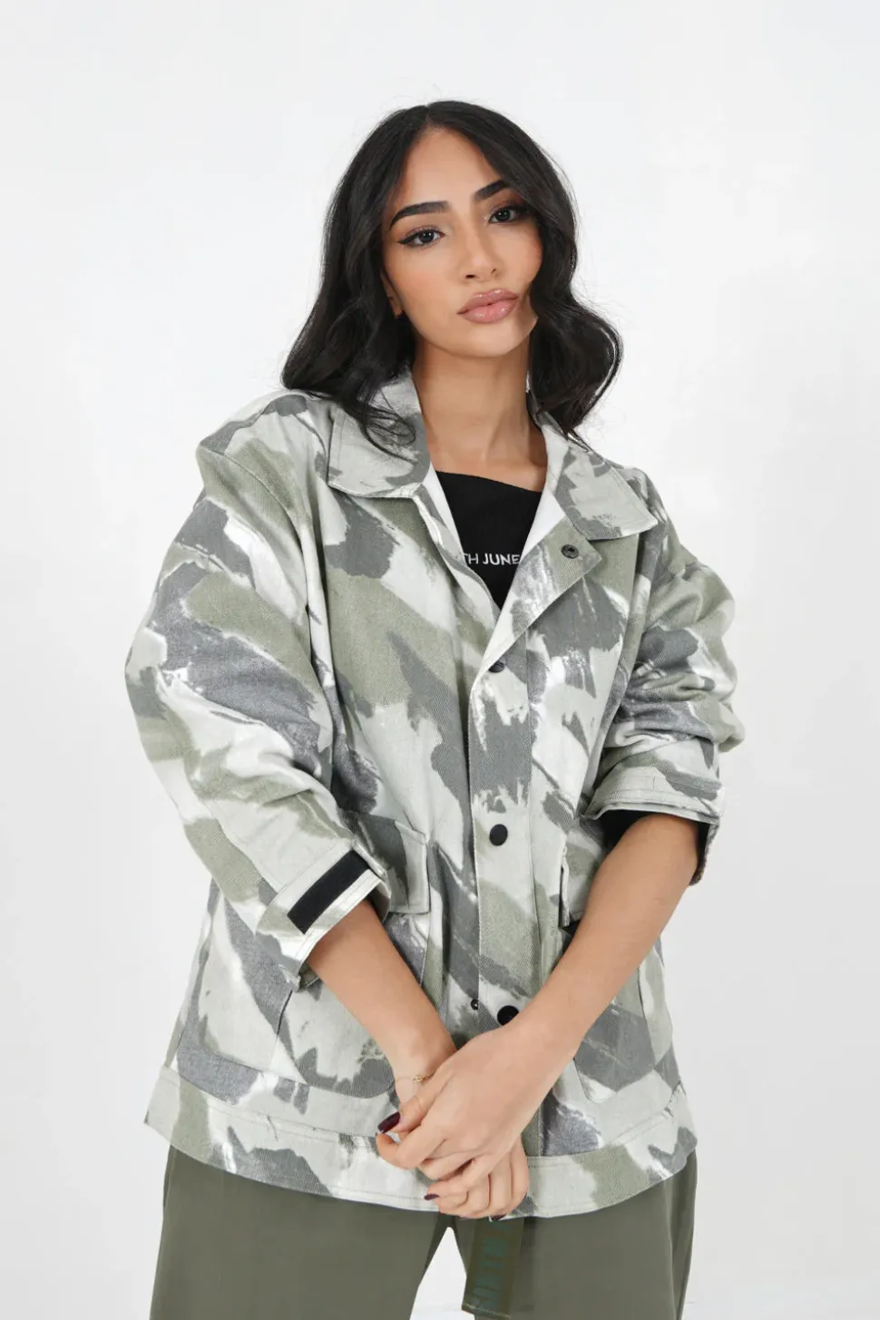 Veste Camouflage Oversize Vert Kaki