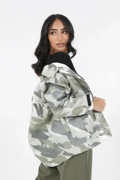 Veste Camouflage Oversize Vert Kaki