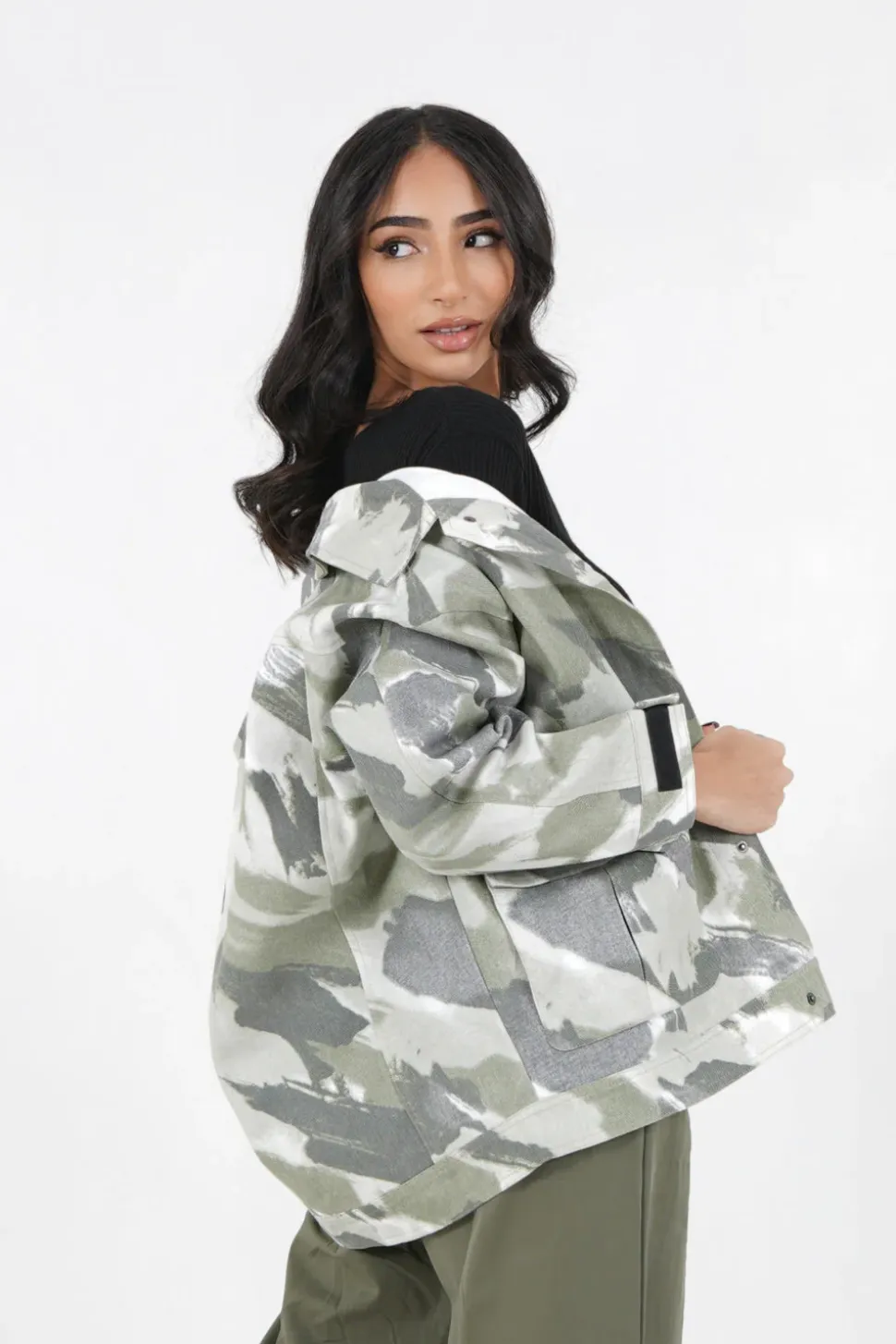 Veste Camouflage Oversize Vert Kaki