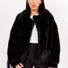 Veste Fausse Fourrure Franges Noir