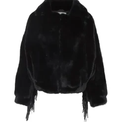 Veste Fausse Fourrure Franges Noir