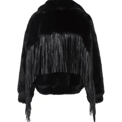 Veste Fausse Fourrure Franges Noir